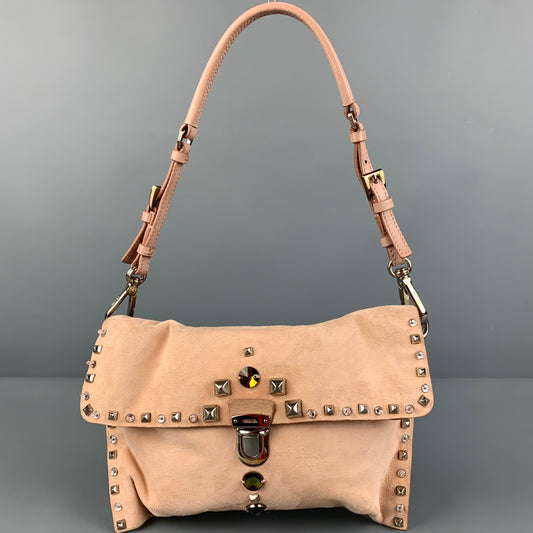 PRADA Pink Studded Rhinestone Suede Evening Handbag