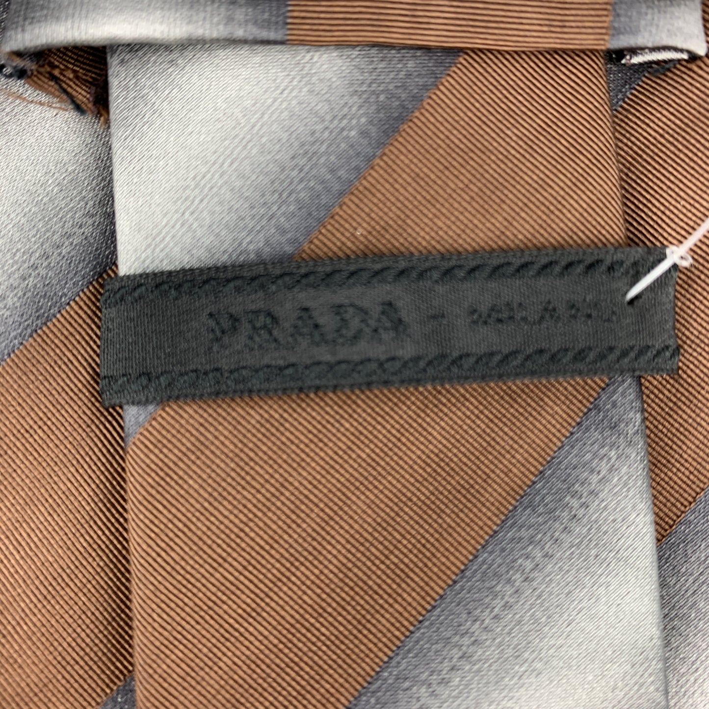 PRADA Brown & Silver Striped Silk Tie