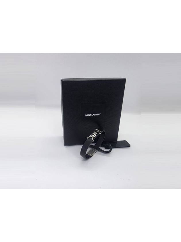 Saint Laurent Monogram Opyum Leather Bracelet Black Silver