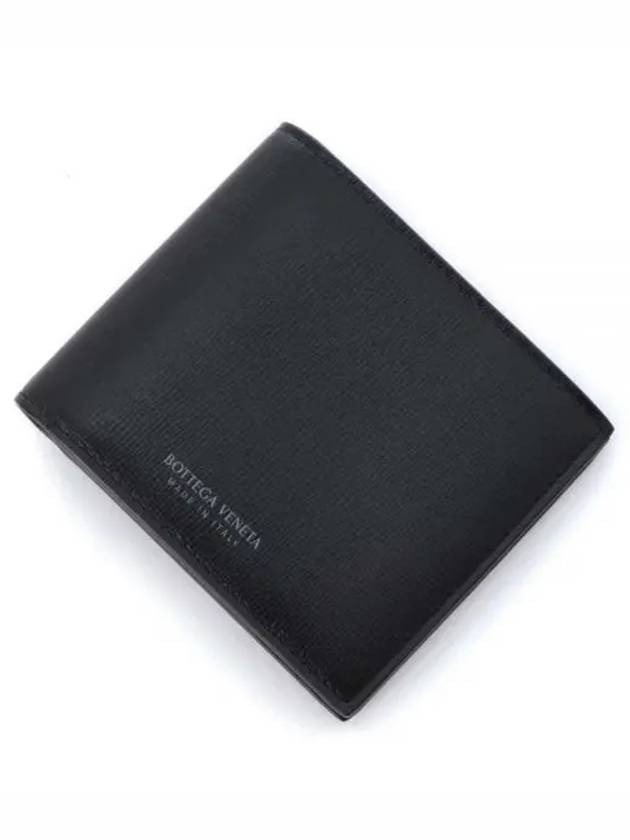 Bottega Veneta Logo Leather Half Wallet Black