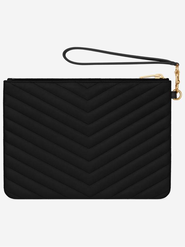 Saint Laurent Matelasse Monogram Logo Strap Clutch Bag Black