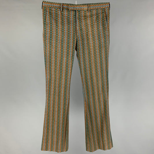 PRADA Size 32 Green Blue Squares Cotton Casual Pants