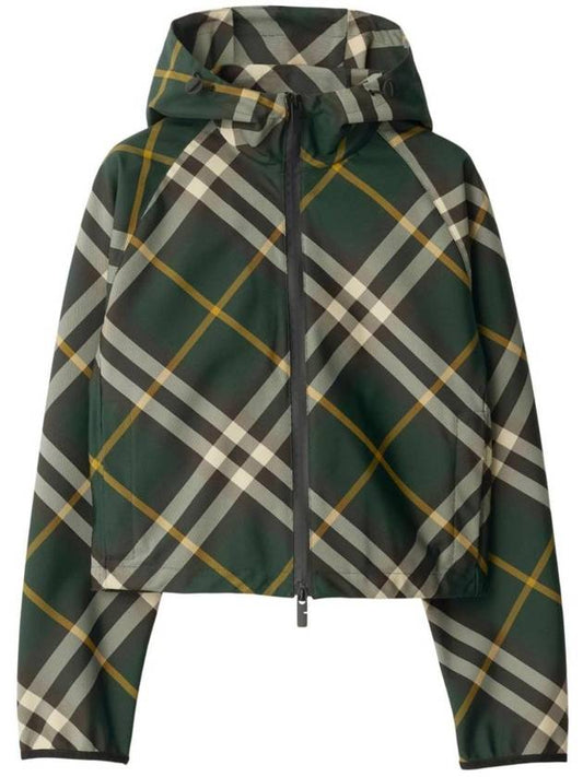 Burberry Check Pattern Zip-Up Hoodie Green