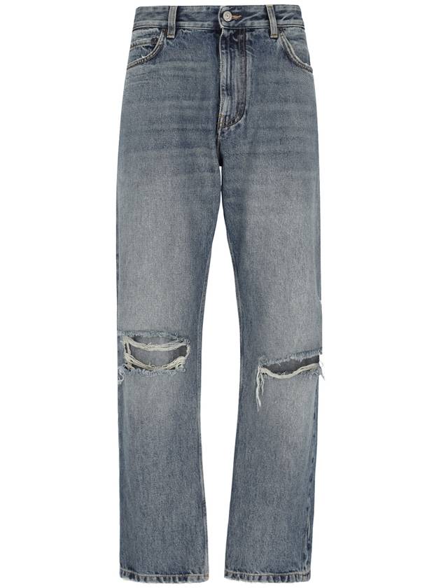 Balenciaga Vintage Effect Denim Straight Jeans Blue