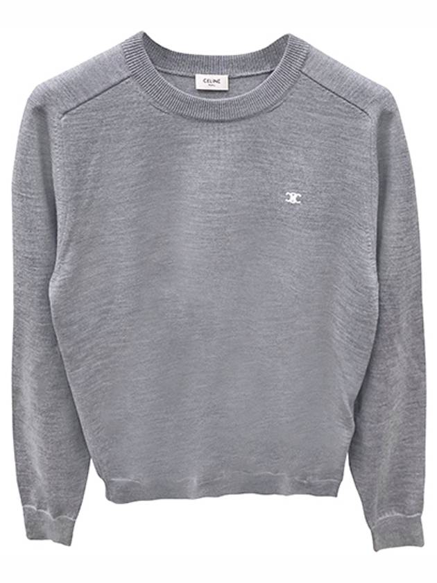 CELINE Triomphe Crew Neck Wool Knit Top Grey