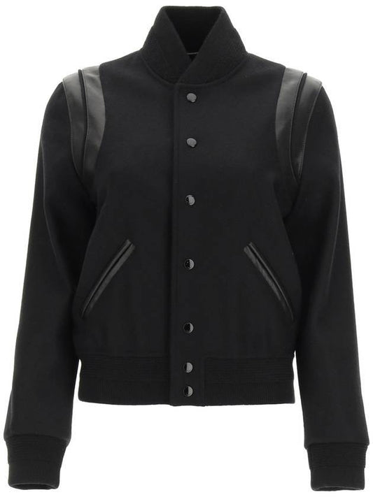 Saint Laurent Women's Wool Varsity Bomber Jacket Black