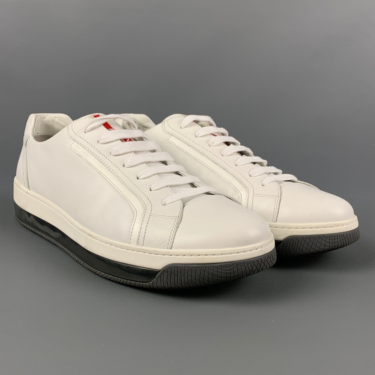 PRADA Size 11.5 White Leather Lace Up Sneakers