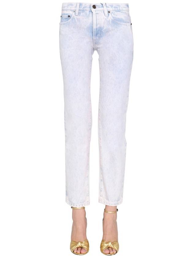 Saint Laurent Women's Logo Skinny Jeans Light Grey