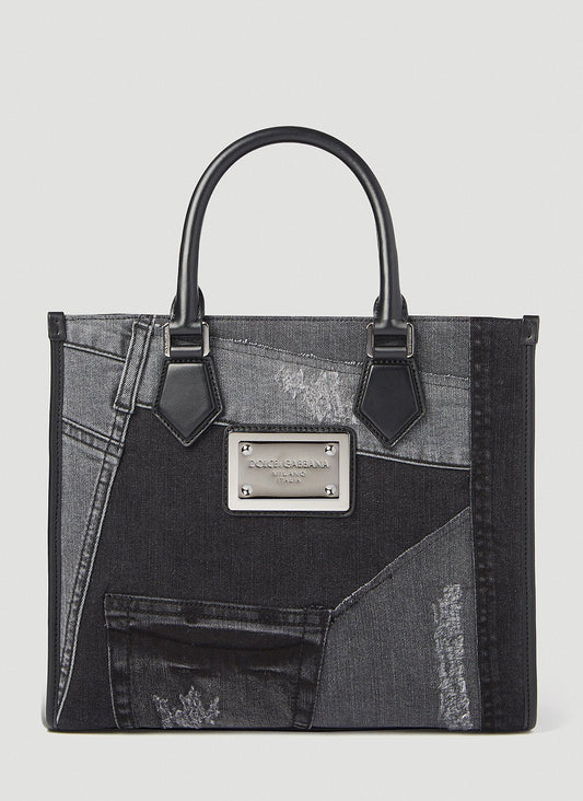 Dolce & Gabbana Men Small Patchwork Denim Tote Bag