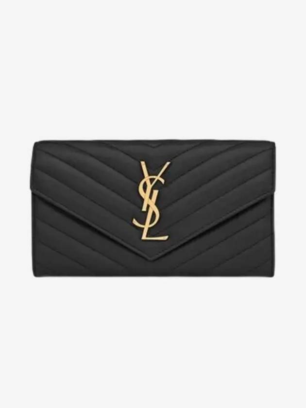 Saint Laurent Cassandre Matelasse Large Flap Lambskin Long Wallet Black