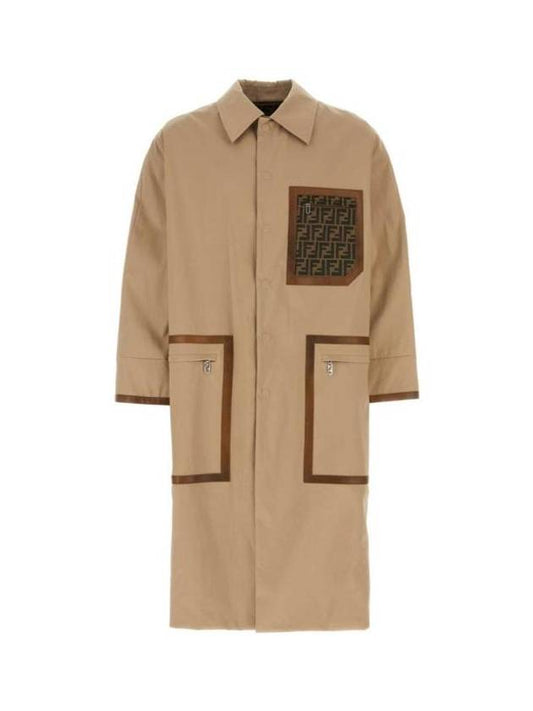 Fendi FF Logo Jacquard Reversible Trench Coat Beige