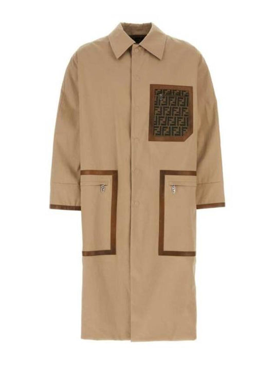 Fendi FF Logo Jacquard Reversible Trench Coat Beige