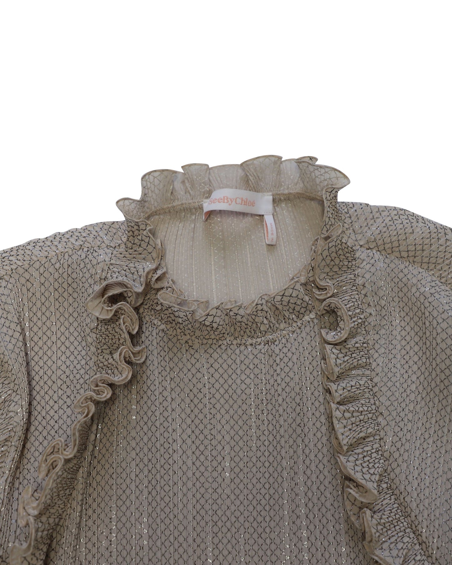 See by Chloe Ruffled Top in Sweet Beige Polyester