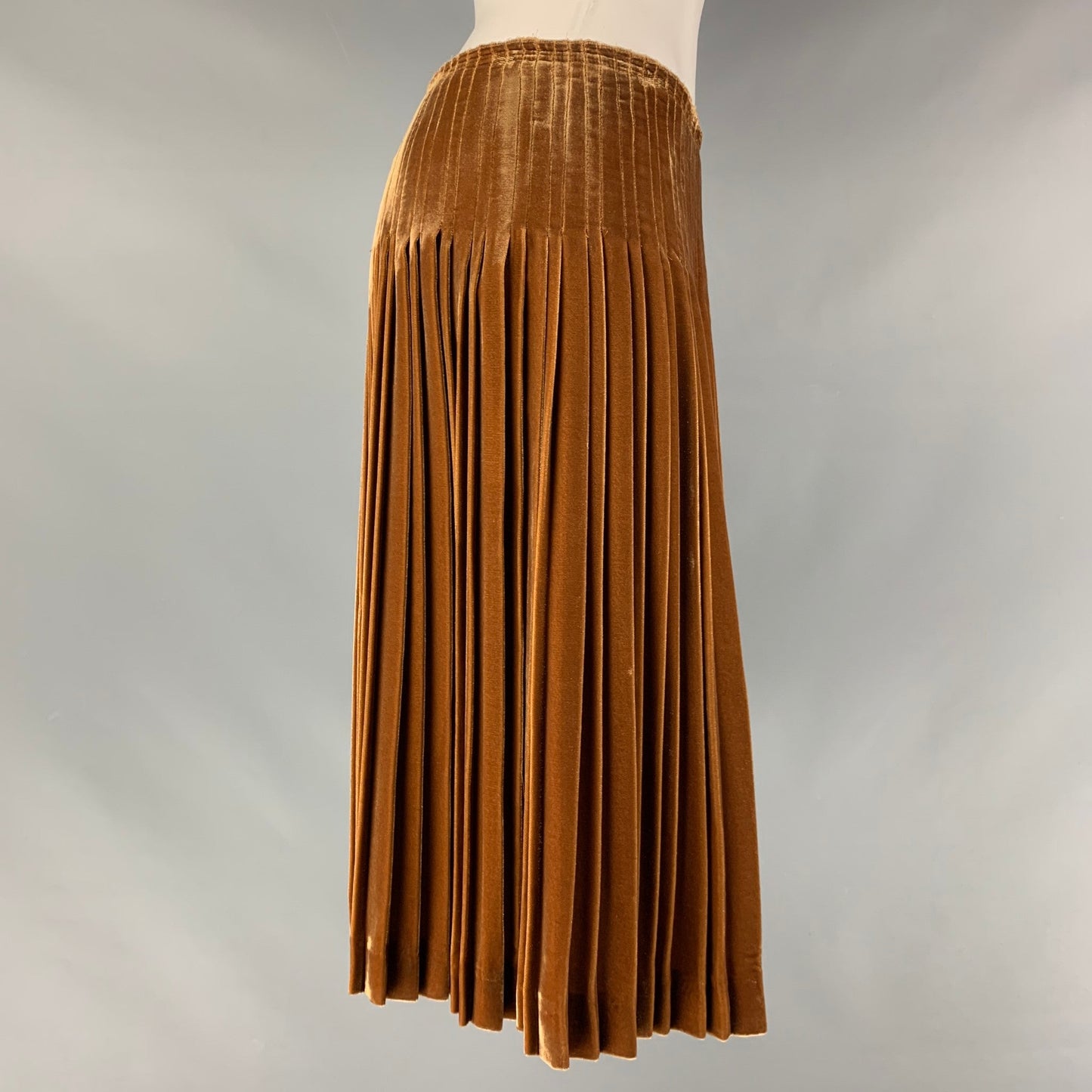 PRADA Size 4 Copper Viscose & Silk Pleated Circle Skirt