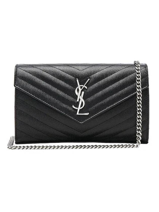Saint Laurent Cassandre Matelasse Chain Cross Bag In Grain de Poudre Embossed Leather Black