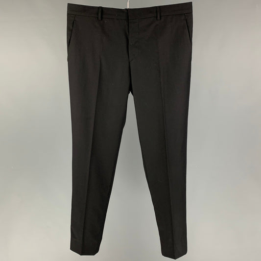 PRADA Size 34 Black Virgin Wool Button Fly Dress Pants