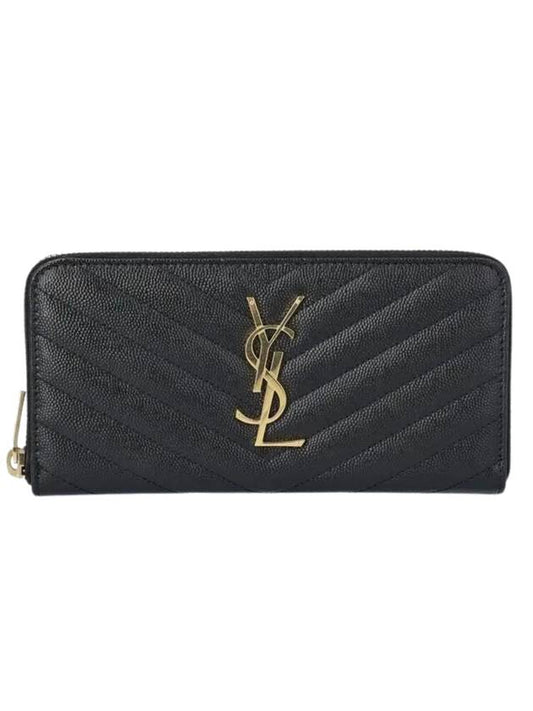 Saint Laurent Matelasse Monogram Zipper Around Long Wallet Black