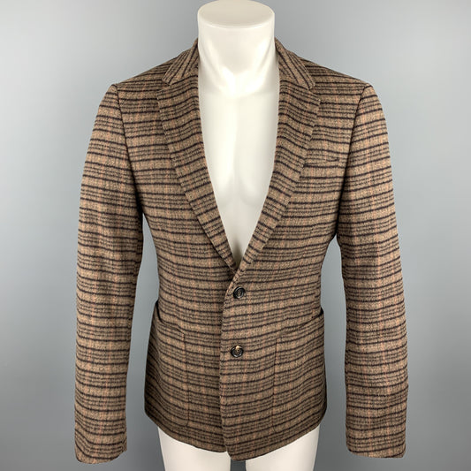 PRADA Size 38 Brown Plaid Lana Wool / Alpaca Notch Lapel Sport Coat