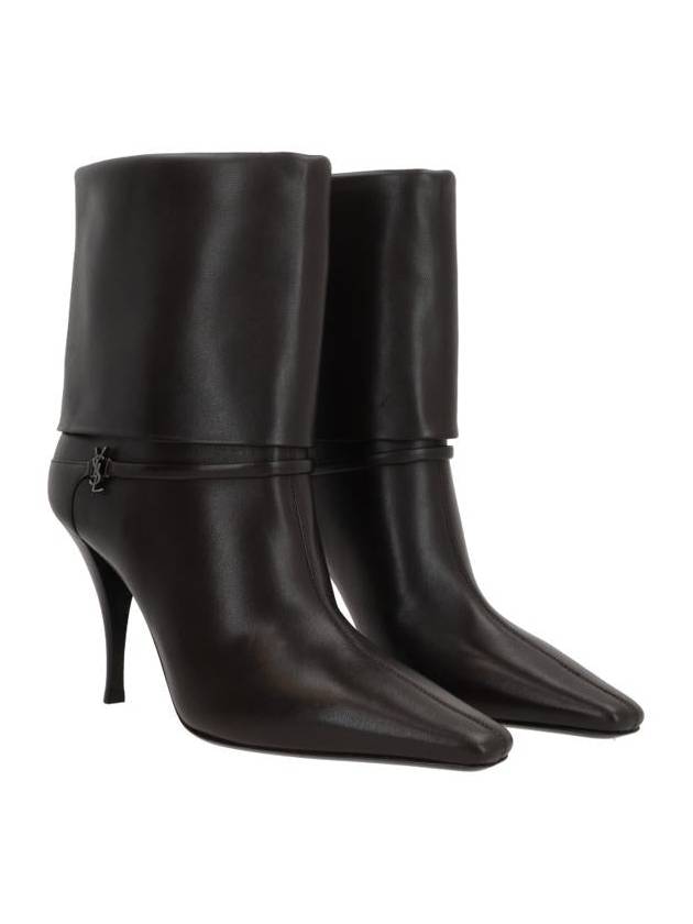 Saint Laurent Niki Leather Ankle Boots Eagle Brown