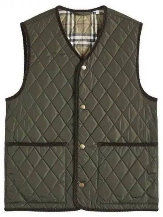 Burberry V neck quilted vest green