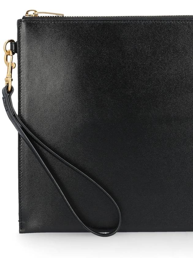 Saint Laurent Tiny Cassandre Shiny Leather Zip Tablet Clutch Bag Black