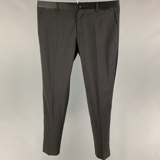 DOLCE & GABBANA Size 36 Black Wool Blend Tuxedo Dress Pants