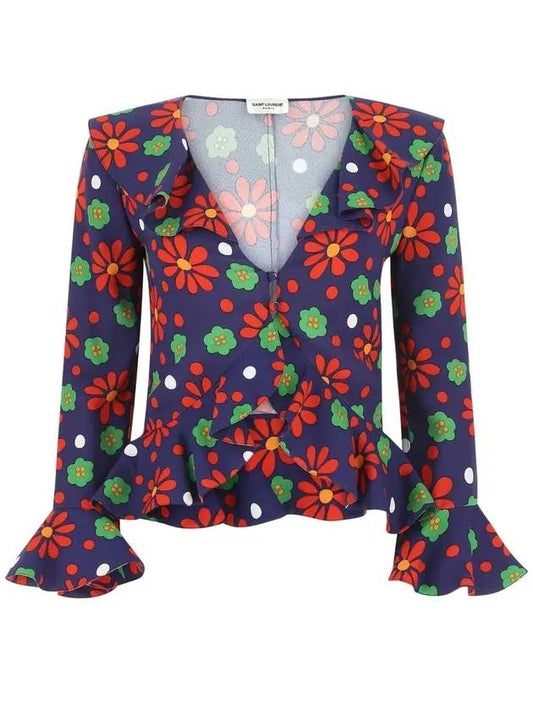 Saint Laurent floral ruffle blouse