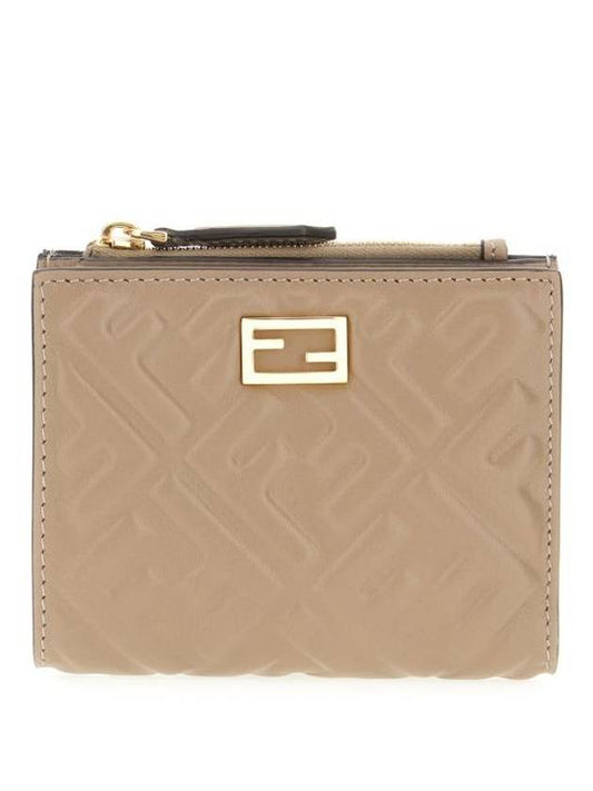 Fendi Slim Baguette FF Motif Nappa Leather Half Wallet Dove Grey