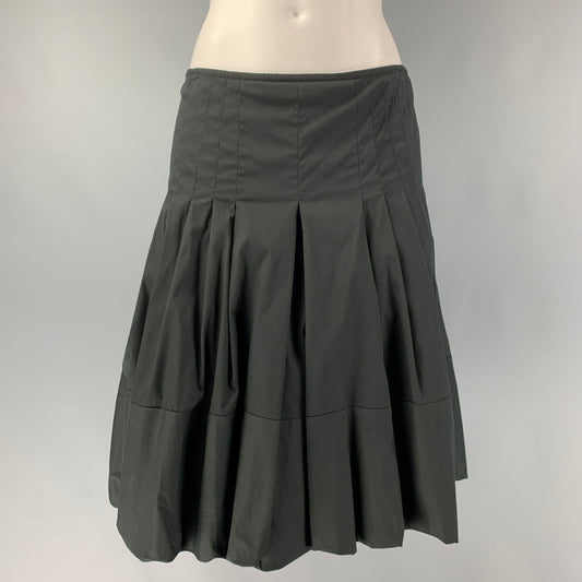 PRADA Size 4 Black Cotton Blend Pleated Circle Skirt