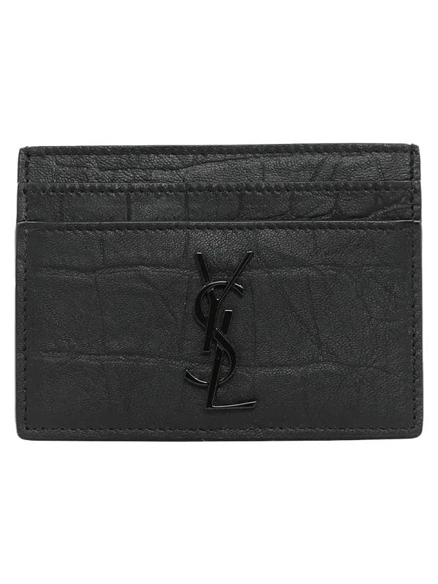 Saint Laurent Monogram Crocodile Leather Card Wallet Black