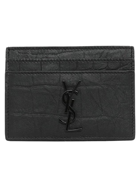 Saint Laurent Monogram Crocodile Leather Card Wallet Black