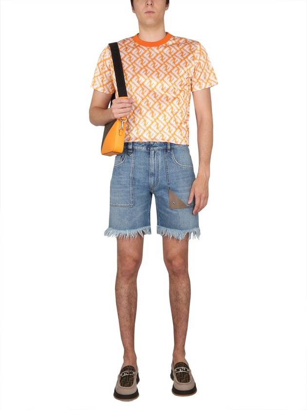 Fendi Fringe Denim Shorts Blue