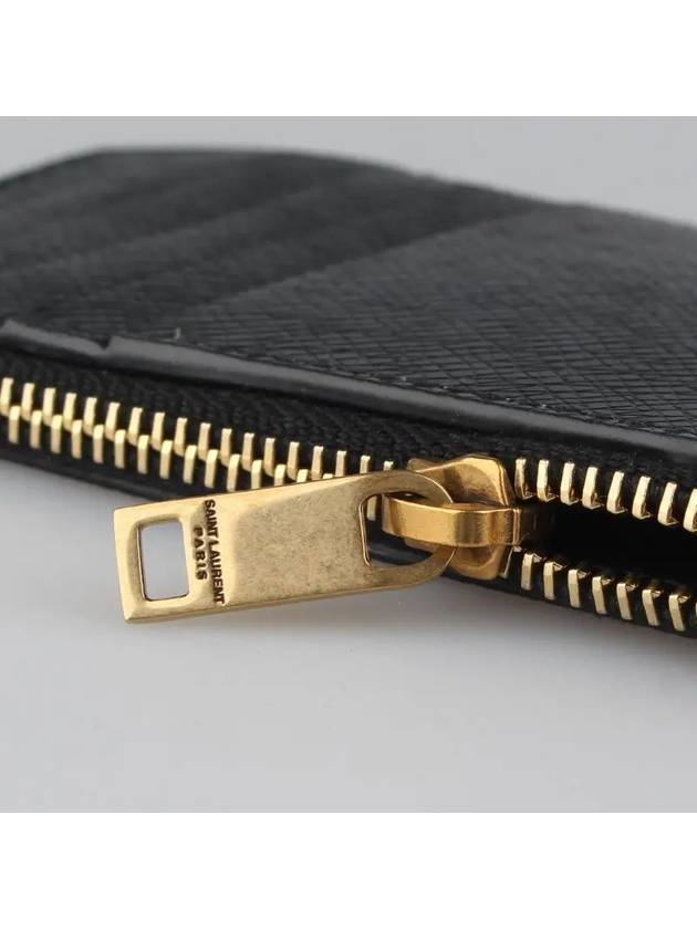 Saint Laurent Coated Bark Leather Fragment Zipper Card Wallet Black