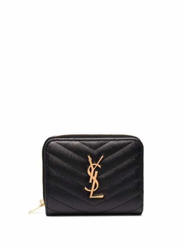 Saint Laurent Monogram Zipper Grained Leather Half Wallet Black