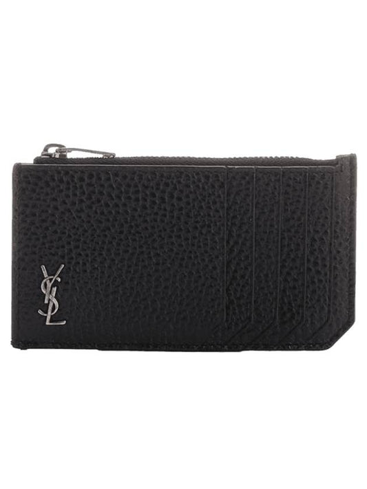 Saint Laurent Tiny Cassandre Fragment Zipper Card Wallet Black