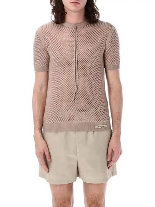Fendi Mesh Ribbed Wool Knit Top Beige