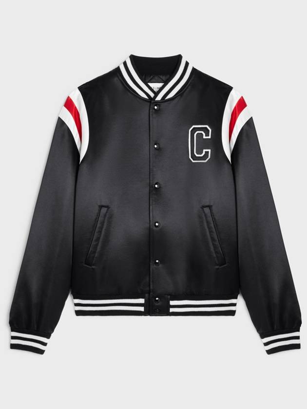 CELINE Men's Logo Patch Satin Bomber Jacket Black