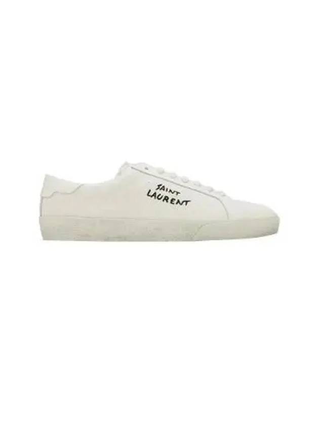 Saint Laurent Court Classic SL/06 Embroidered Sneakers In Canvas And Leather Cream