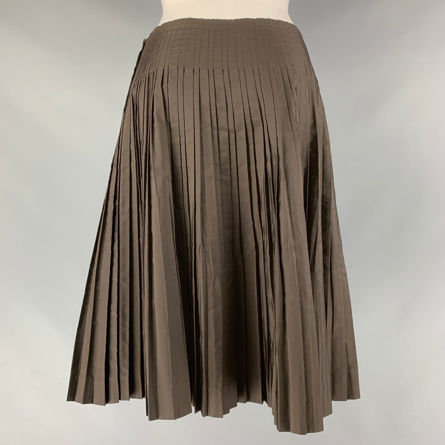 PRADA Size 4 Brown Silk Pleated Circle Skirt
