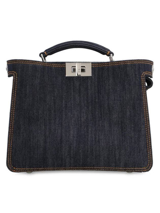 Fendi Peekaboo ISeeU Mini Denim Tote Bag Navy Blue