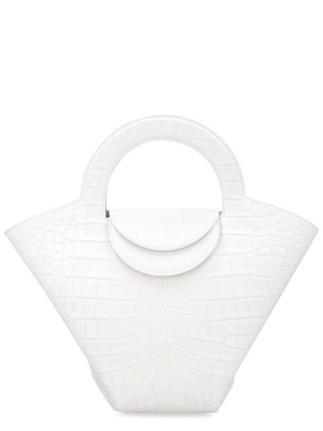 Bottega Veneta Crocodile Pattern Stone Tote Bag White