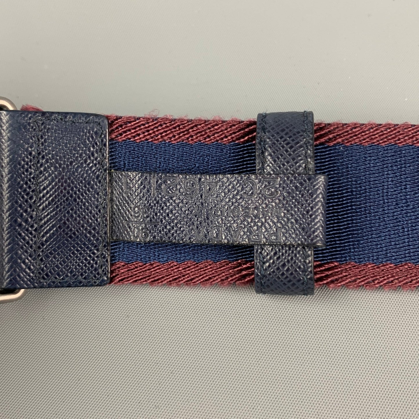 PRADA Size One Size Navy Burgundy Stripe Ribbon Belt