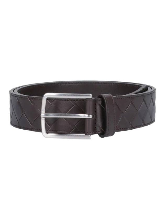 Bottega Veneta Intrecciato Leather Belt Dark Brown