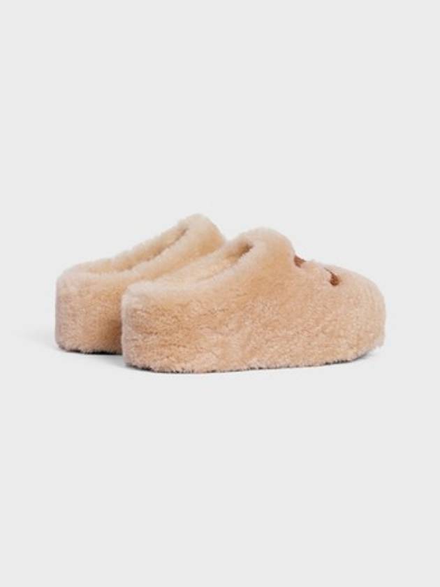 CELINE Logo Fur Shearling Mule Cream