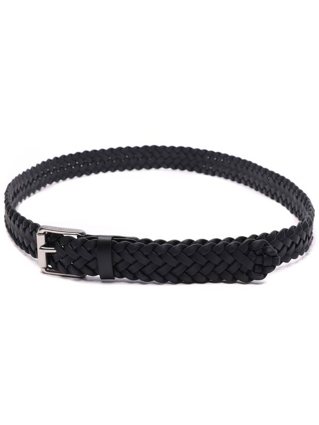 Bottega Veneta ntreciato Leather Belt Black