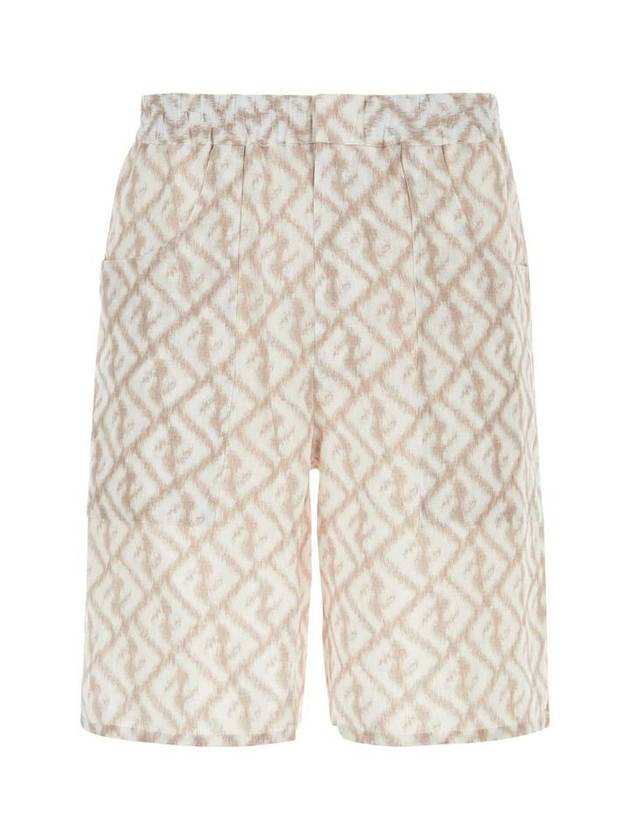 Fendi Logo Monogram Linen Bermuda Shorts Beige