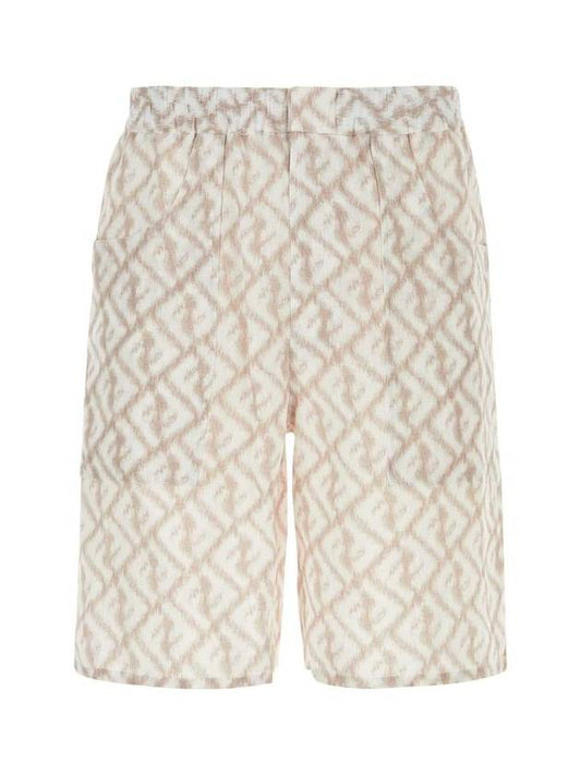 Fendi Logo Monogram Linen Bermuda Shorts Beige