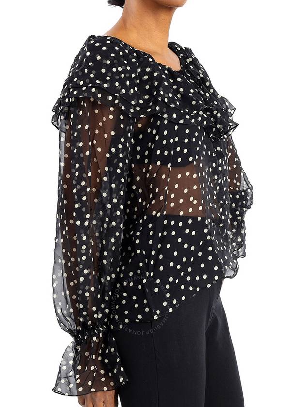 Saint Laurent Women's Ruffle Detail Polka Dot Blouse Black