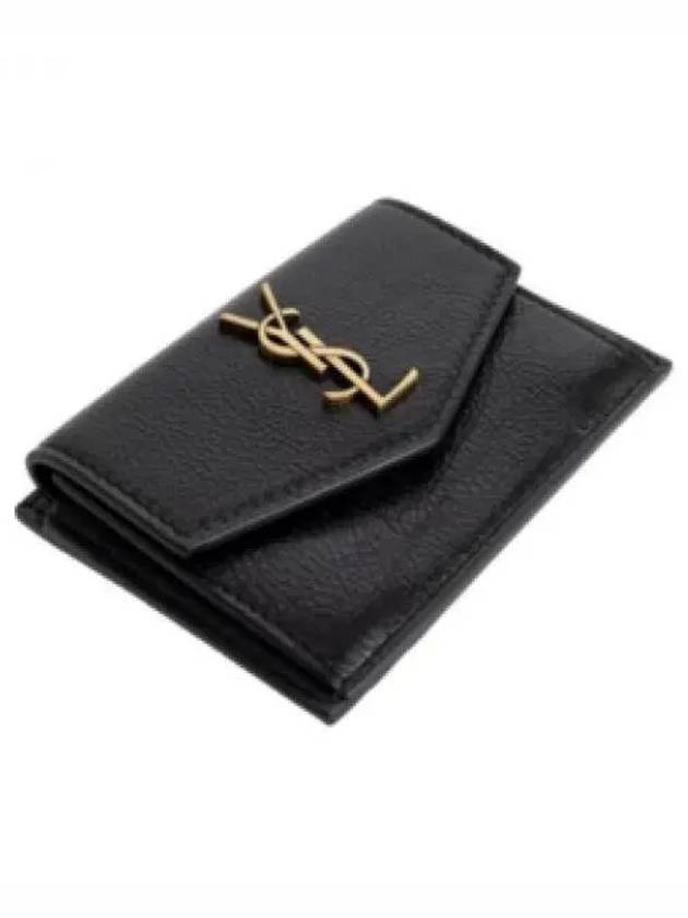 Saint Laurent Logo Monogram Calfskin Card Wallet Black