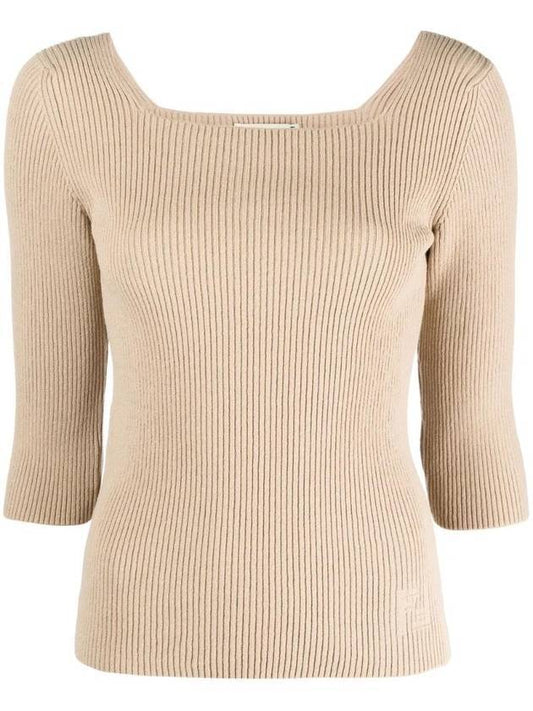 Fendi FF Cotton Rib Knit Top Beige